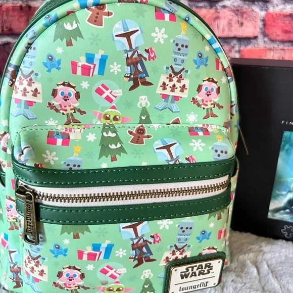 Loungefly Star Wars The Mandalorian Chibi Holidays Mini Backpack - Picture 4 of 5
